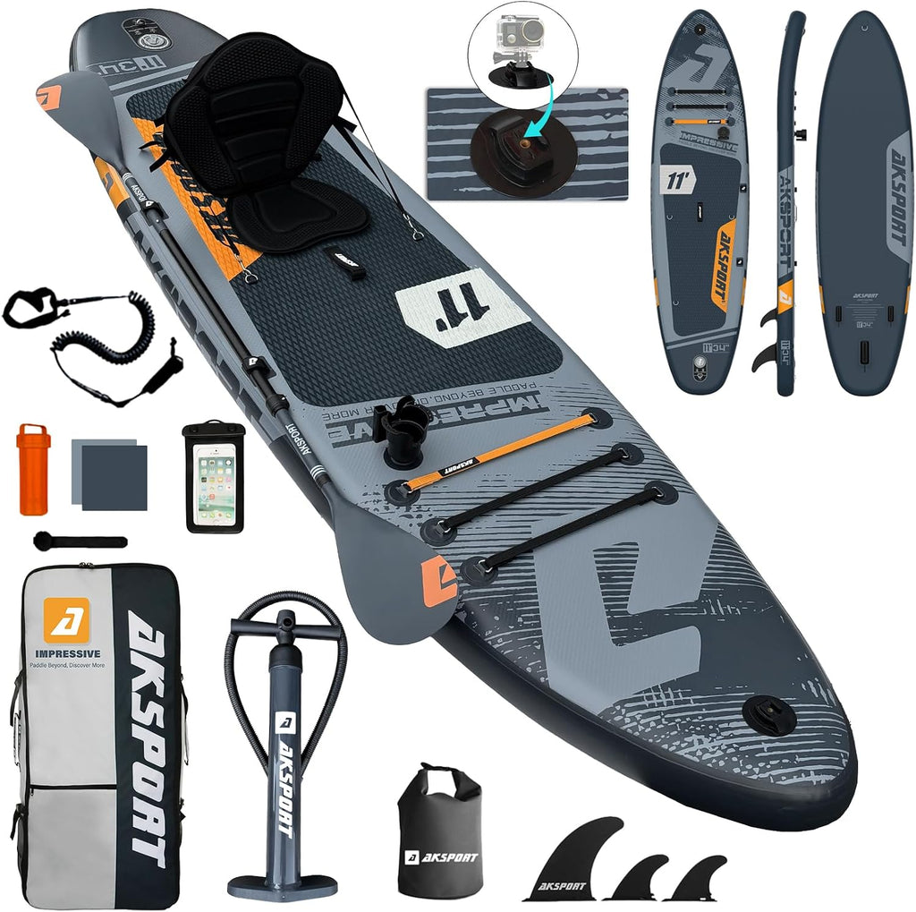 AKSPORT 11' Inflatable Stand-Up Paddle Board with Upgraded SUP Accessories Kit | Extra Wide 34' Design | Non-Slip Deck | Premium SUP Board for Adults & Youth of All Levels