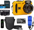 Kodak PIXPRO WPZ2 Rugged Waterproof Shockproof Dustproof WiFi Digital Camera 16MP 4X Optical Zoom 1080P Full HD Video Vlogging Camera 2.7' LCD (Yellow) + 32GB Card + Case + Floating Strap + Bundle