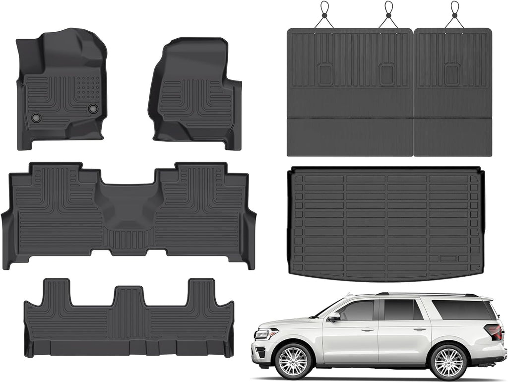 for Ford Expedition MAX Floor Mats 2024 2023 2022 2021(8 Seater),Car Mats for Ford Expedition MAX(Bench Seat) All Weather Floor Mats Cargo Floor Liner Accessories 2021-2025