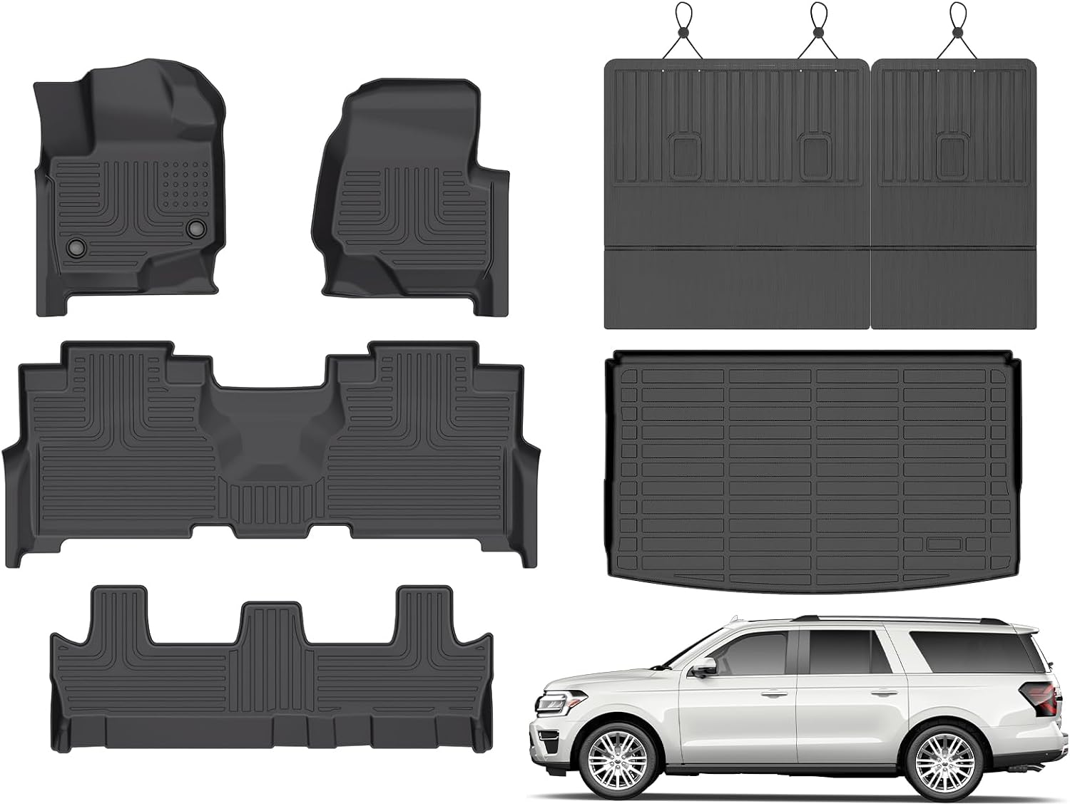 for Ford Expedition MAX Floor Mats 2024 2023 2022 2021(8 Seater),Car Mats for Ford Expedition MAX(Bench Seat) All Weather Floor Mats Cargo Floor Liner Accessories 2021-2025