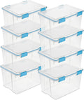 Sterilite 8-Pack Gasket Box, Weather-Resistant Storage Bins with Latching Lids, 54 Quart - Heavy-Duty Organizing Containers for Closet, Bathroom, and Office