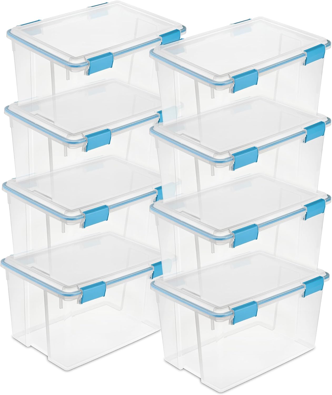 Sterilite 8-Pack Gasket Box, Weather-Resistant Storage Bins with Latching Lids, 54 Quart - Heavy-Duty Organizing Containers for Closet, Bathroom, and Office