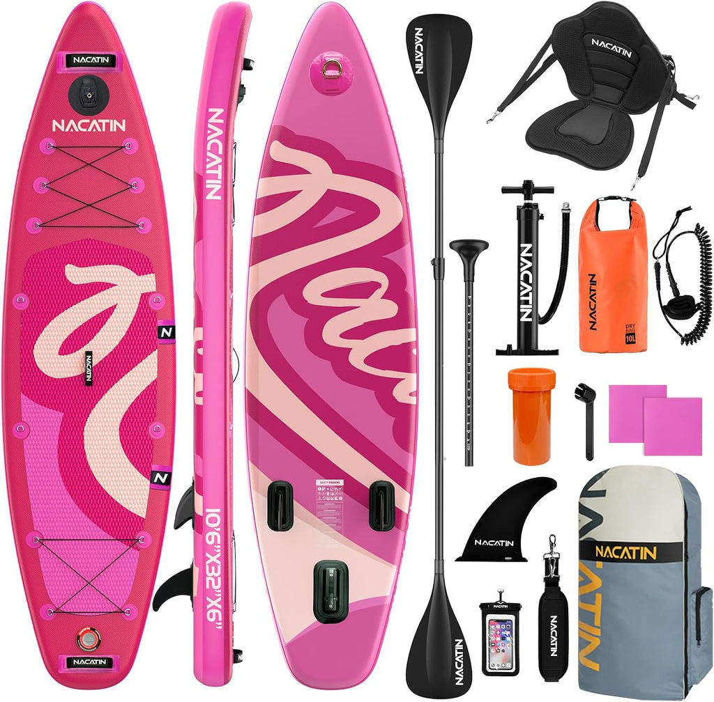 NACATIN Inflatable Stand Up Paddle Board,10'6'Upgrade Version Blow Up Paddle Boards for Adults with Premium SUP Accessories& Backpack,Adjustable Paddle,Camera Mount,Hand Pump, for Lake, River, Yoga
