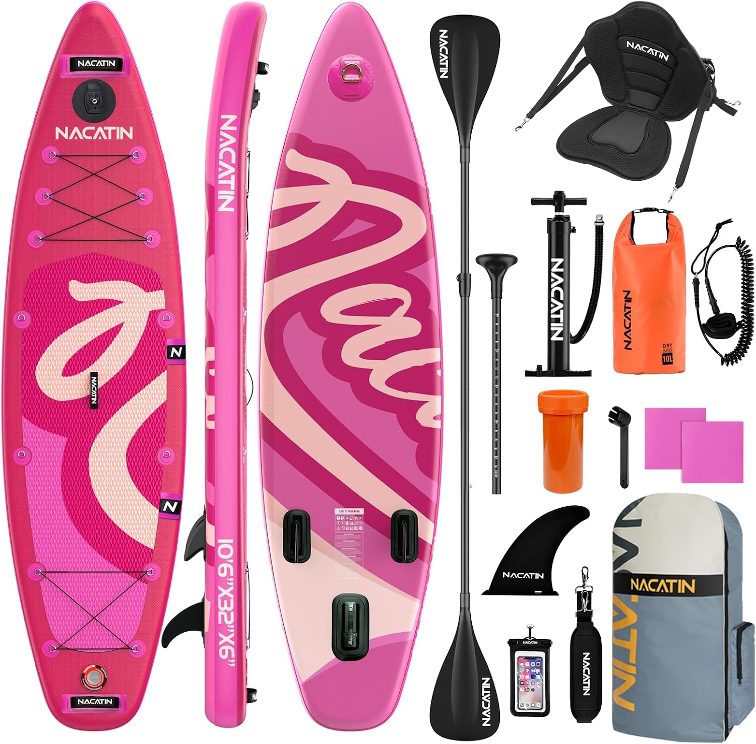 NACATIN Inflatable Stand Up Paddle Board,10'6'Upgrade Version Blow Up Paddle Boards for Adults with Premium SUP Accessories& Backpack,Adjustable Paddle,Camera Mount,Hand Pump, for Lake, River, Yoga