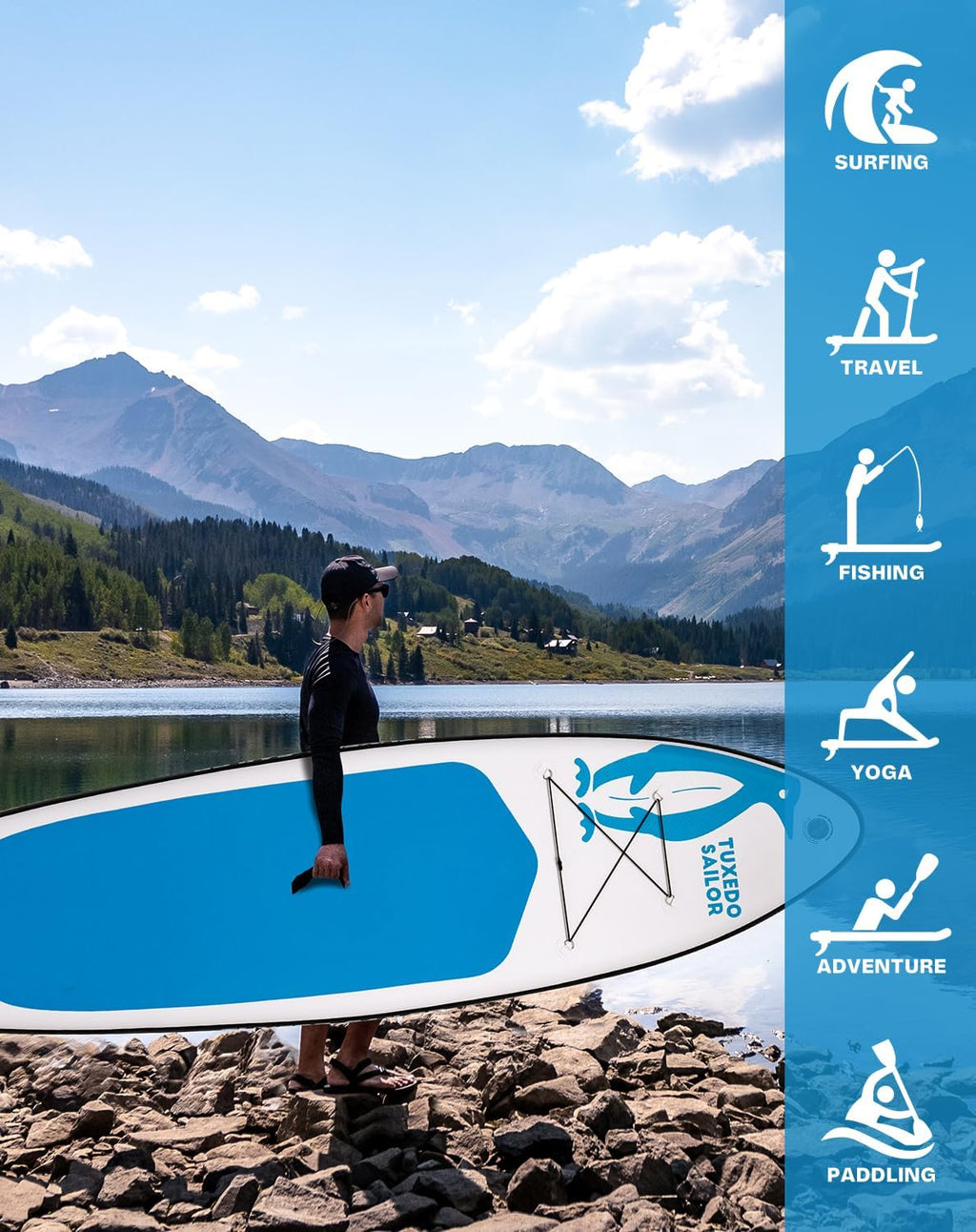 Tuxedo Sailor 10'6'/11' Inflatable Stand Up Paddle Board with SUP Accessories, Anti-Slip EVA Deck and Large Fin, Paddle Boards for Adults & Youth of All Skill Levels