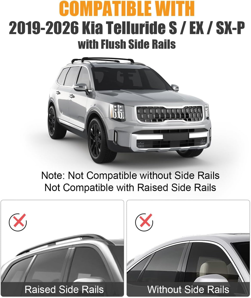 KINGGERI 330lb Lockable Roof Rack Cross Bars Compatible with Kia Telluride 2019-2026 EX S SX SX-Prestige, Heavy Duty Rooftop Aluminum Roof Rails Crossbars Cargo (Not for LX, X-Line or X-Pro)
