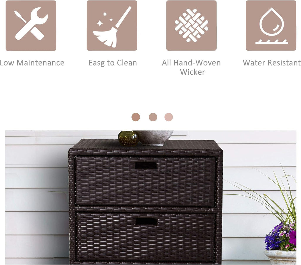 Outsunny Outdoor Towel Cabinet, PE Rattan Storage Organizer, Freestanding Towel Rack for Pool with 3 Drawers and Weather Safe Material, Brown