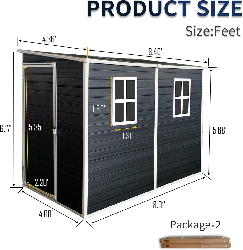 KEIKI 4x8 FT Outdoor Storage Shed Resin Cabinet with Lockable Doors,Two-Window for Bikes and Patio Lawn Furniture