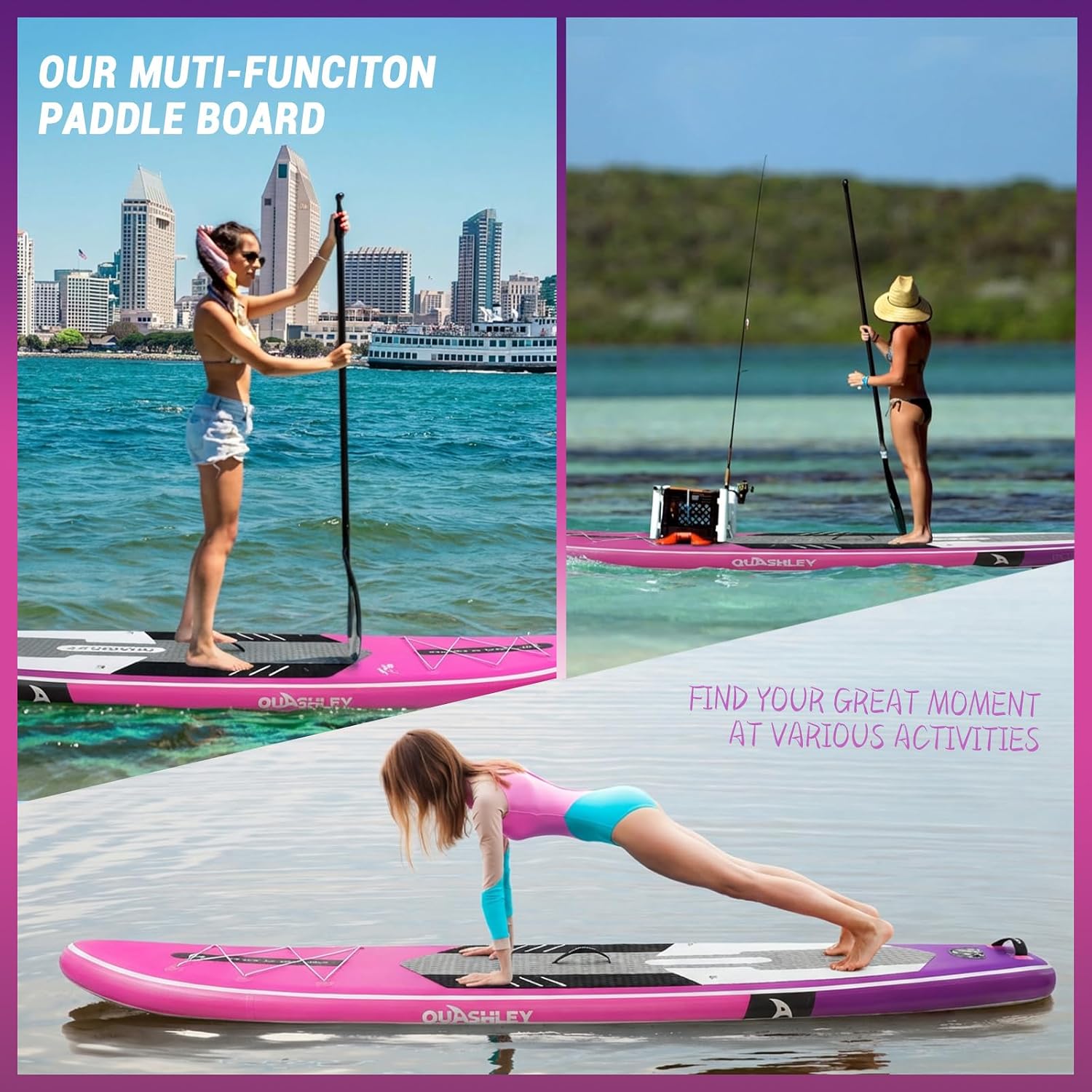 Quashley Inflatable Stand Up Paddle Board,Inflatable Paddleboards 32/34 Inch Wide,All Around SUP for Beginners with Lightweight Paddle,Hand Pump,Backpack,Leash,Durable & Portable iSUP Board