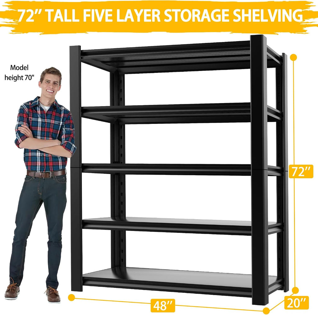 Heavy Duty Garage Shelving Units and Storage, 3000LBS 5 Adjustable Levels, 48″W Metal Shelving for Garage, 72″H Standing Shelf Units, Storage Rack for Garage Organization, 3Pack