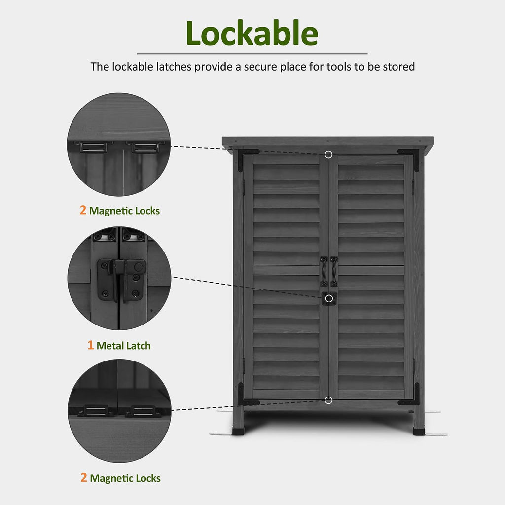 MCombo Outdoor Storage Cabinet, Small Storage Shed with Removable Shelf, Wood Garden Shed with 2 Doors for Yard Patio Lawn (24.6 x 18.3 x 38.2 inch) 0985 (Grey)