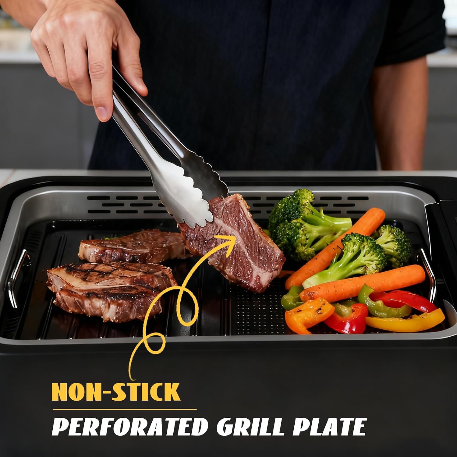 Indoor Smokeless Electric Grill, 1100W Korean BBQ Grill, LED Smart Display, Tempered Glass Lid, Non-stick Removable Plate