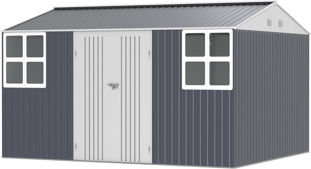 WACASA 12x10 FT Metal Shed with Base Frame Floor Kit | Heavy-Duty Military-Grade 20-Gauge Reinforced Frame with Powder Coating | 50 PSF Snow Load & 120 MPH Wind Rated | Skylight Tiny House Building