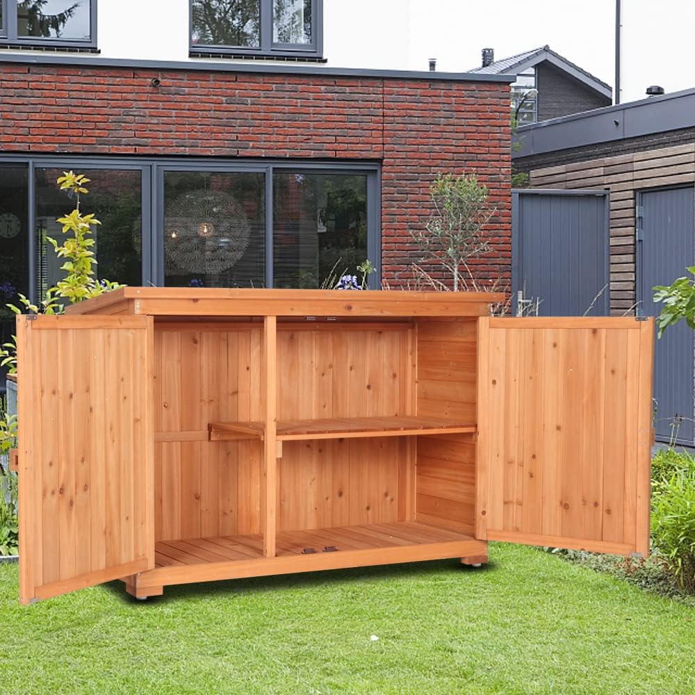 VINGLI Outdoor Wooden Storage Shed, 50.4' x 19.7' x 34.6' (L x W x H) Extra Large Garden Shed Outside Tool Cabinet with 2 Safety Latches, Patio Storage Organizer for Garden Yard Lawn Equipment