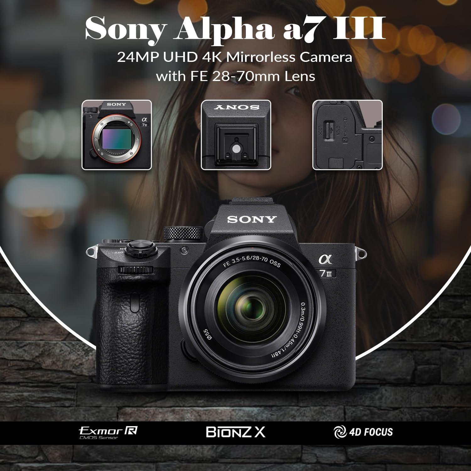 Sony Alpha a7 III Mirrorless Digital Camera with FE 28-70mm Lens - Bundle, Shoulder Bag, 64GB SD Card, Card Reader, SD Card Case, PC & Mac Software Kit, Extra Battery, 55mm Filter Kit