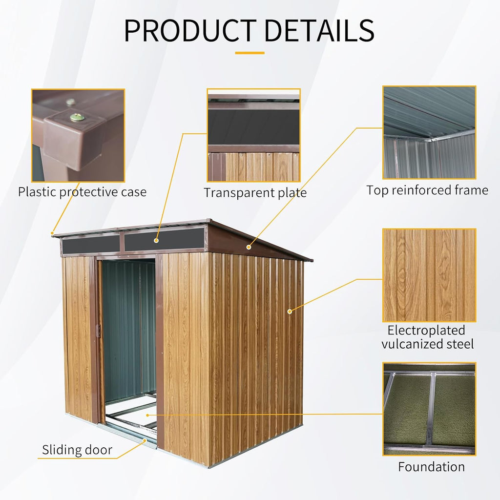 6x5 ft Outdoor Metal Storage Shed with Foundation Frame, Galvanized Steel Tool Shed with Lockable Sliding Door, Transparent Plate and Air Vent, Waterproof Garden Storage House for Backyard, Patio