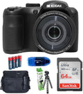 KODAK PIXPRO AZ255 Digital Camera Bundle, Includes: SanDisk 64GB SDXC Memory Card, Small Camera Bag, SD Card Reader and More (6 Items) (Black)