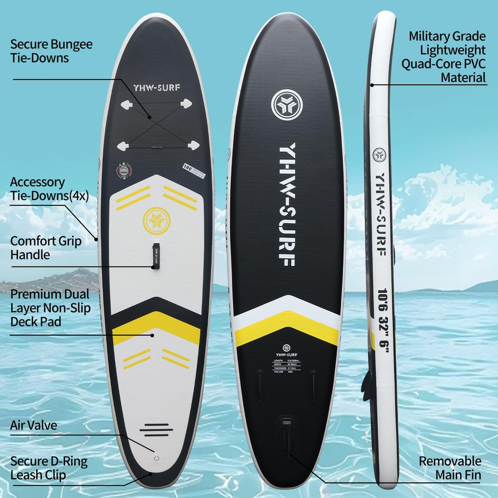 10.6'32'6 Premium Inflatable Stand Up Paddle Boards with Durable SUP Paddle Board Accessories Wide Stable Design Includes Backpack Required Parts Non-Slip Comfort Deck for Youth & Adults