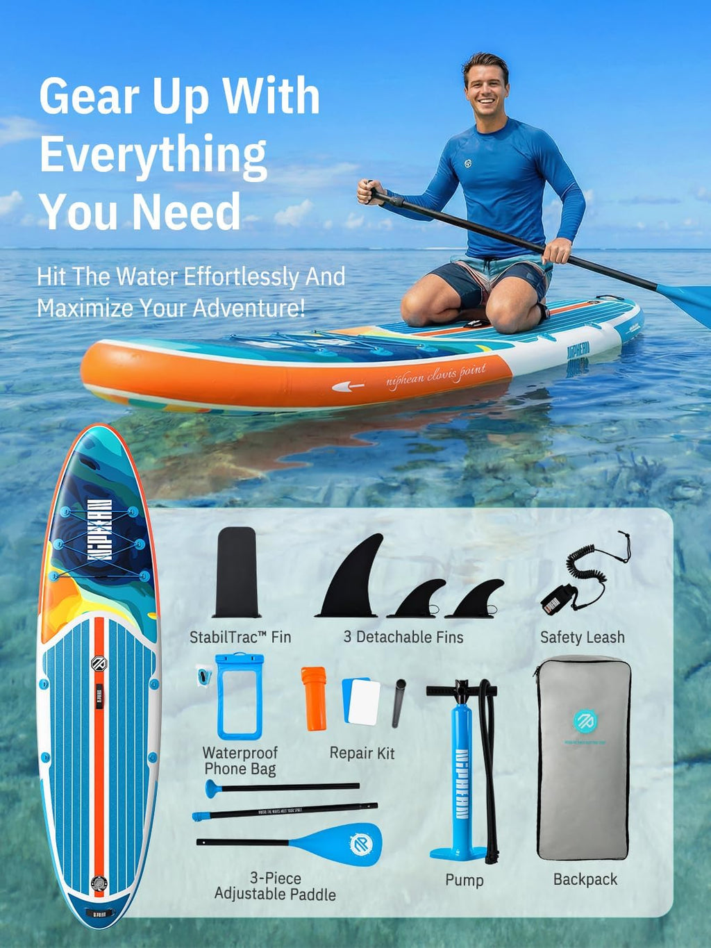Niphean Inflatable Stand Up Paddle Board with SUP Accessories, Anti-Slip EVA Deck, 10'6'' Inflatable Paddle Boards for Adults & Youth of All Skill Levels