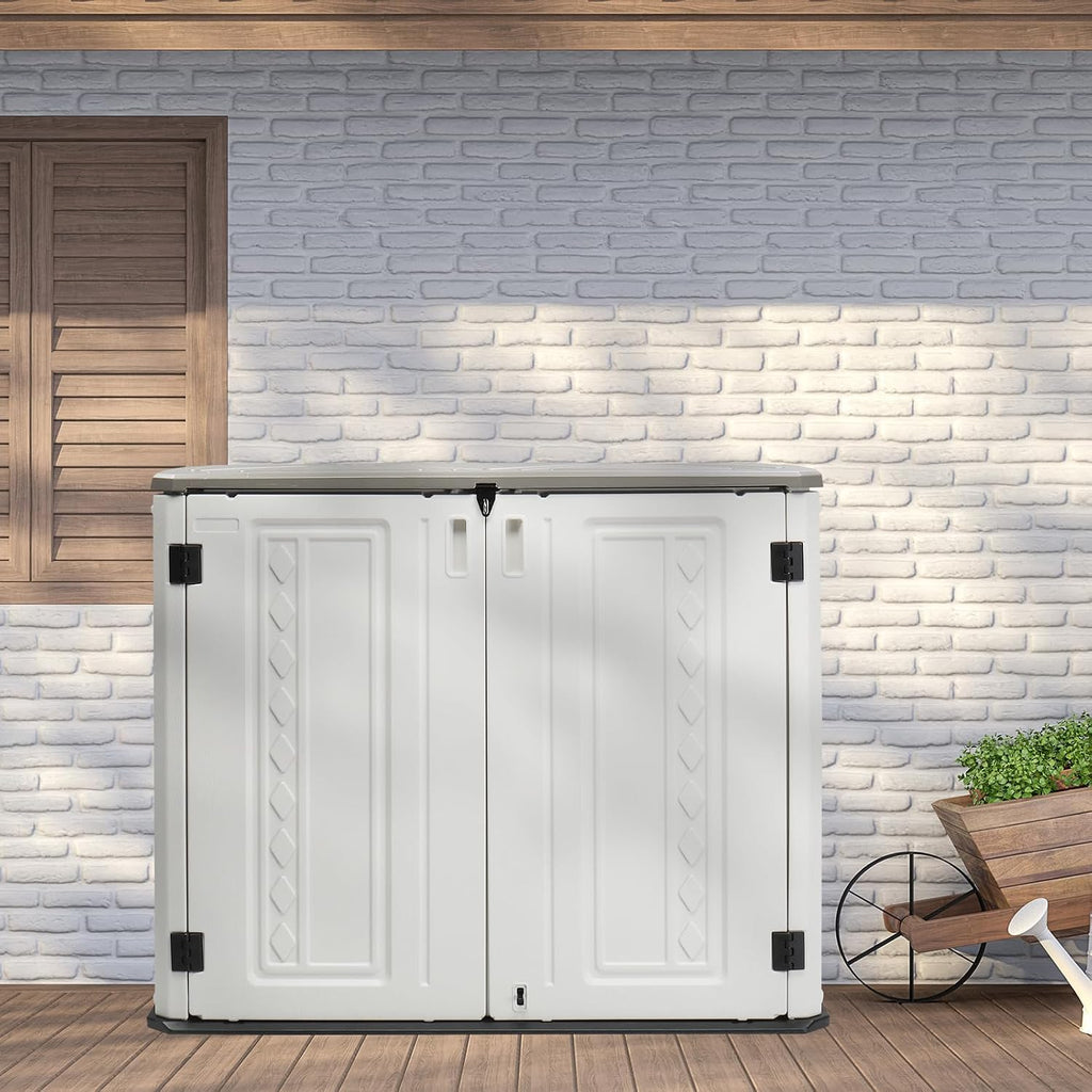 VINGLI Outdoor Horizontal Storage Shed Waterproof with 34 Cubic Feet Storage Space, 50' x 29' x 41' Patio Storage Cabinets for Garbage Cans, Bike, Tools， Deck Box for Yard, Porch, Garden, White