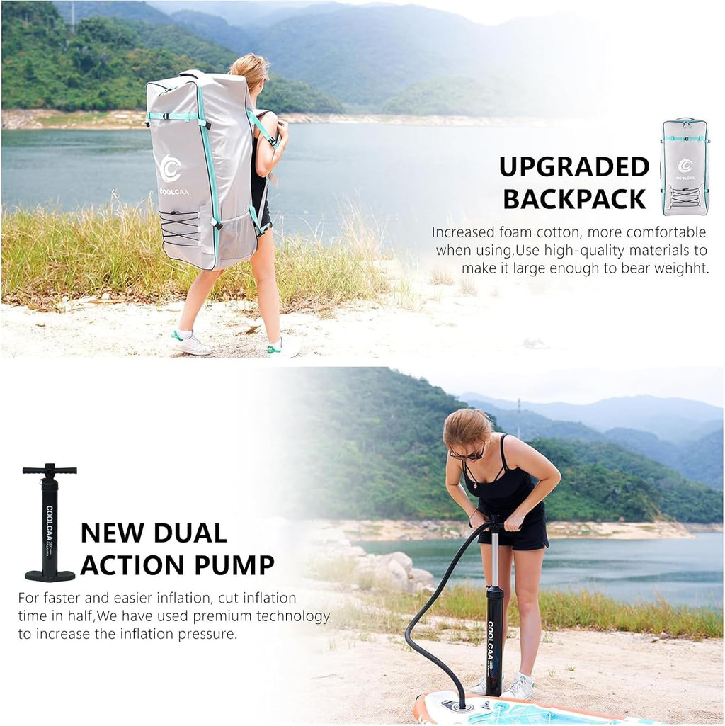 COOLCAA Dolphin Inflatable Paddle Board, Extra Wide & Stable SUP for Family and Beginners, Versatile for Water Activities, with Complete Accessories & Backpack