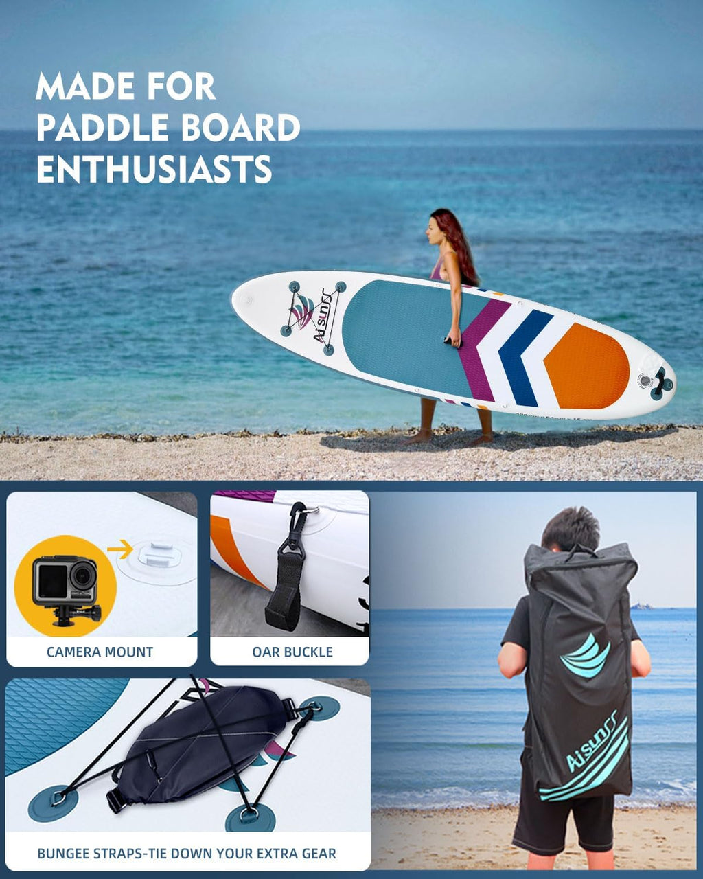 Inflatable Paddle Board for Adult, Paddle Board for All Skill Levels, Wide SUP Board with Primium Accessories Include SUP Carry Bag, Hand Pump, 10L Waterproof Bag