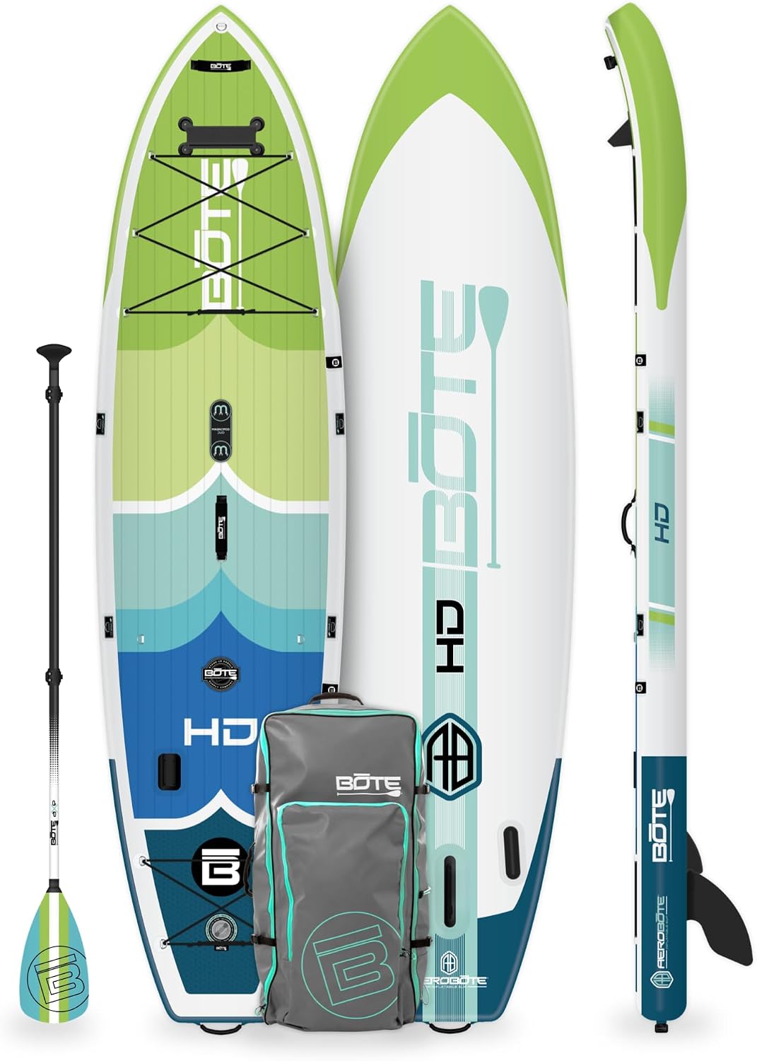 BOTE HD Aero Inflatable Stand Up Paddle Board MAGNEPod Compatible Blow Up iSUP with Paddle Travel Backpack Adults Kids Family Friendly 11 FT 6 in Size Multiple Colors