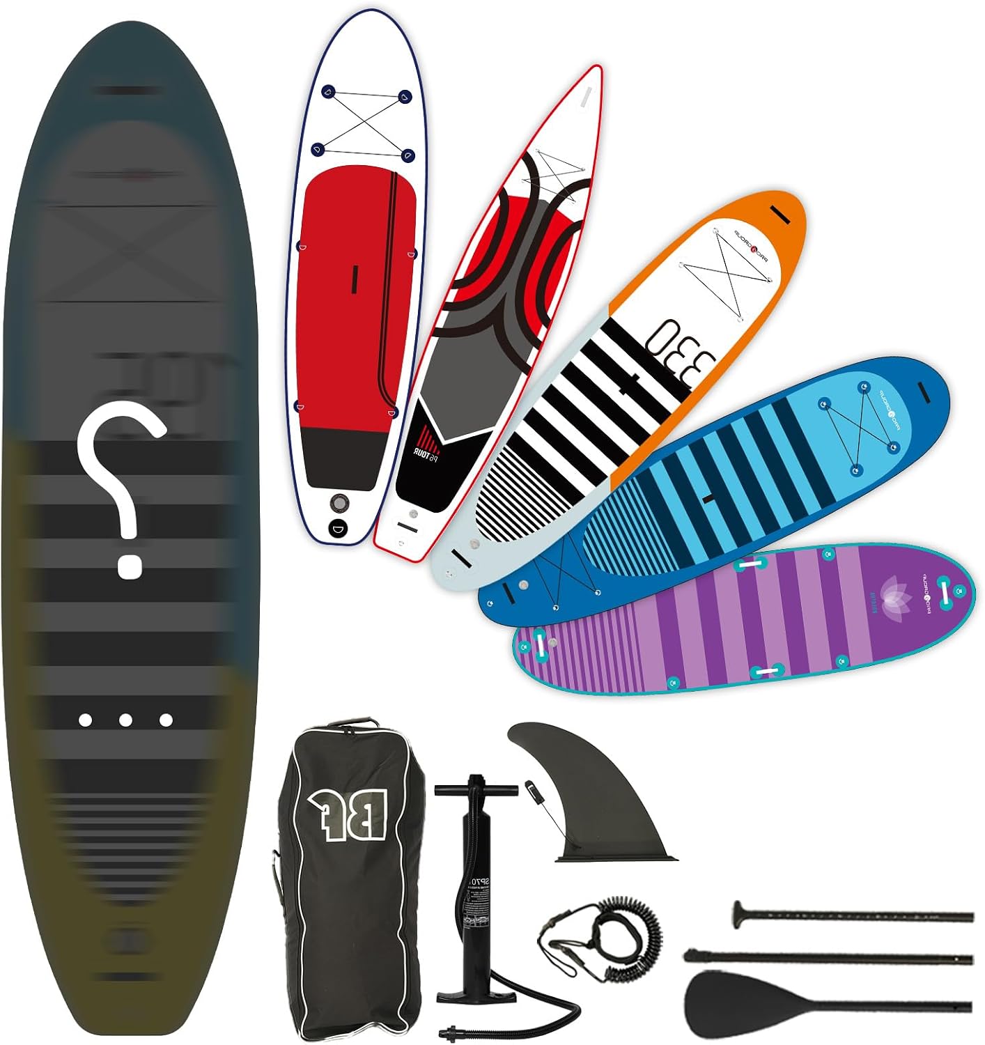 Bifanuo Inflatable Stand Up Paddle Board with SUP Accessories & Backpack. Paddle Boards for Adults. Non-Slip Deck, Wide Stance, Bottom Fin, Double Action Pump.