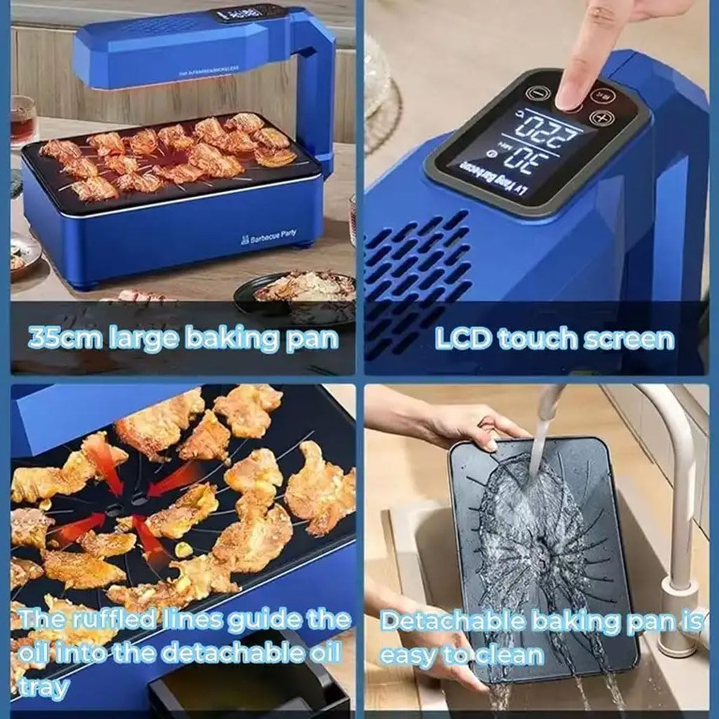 Smokeless Grill Indoor, 11 Levels Adjustable Firepower Portable Electric Korean BBQ Grill, LCD Smart Display, Fast Heat Up, 850W Removable BBQ Machine for Home, Party, Outdoor, Camping