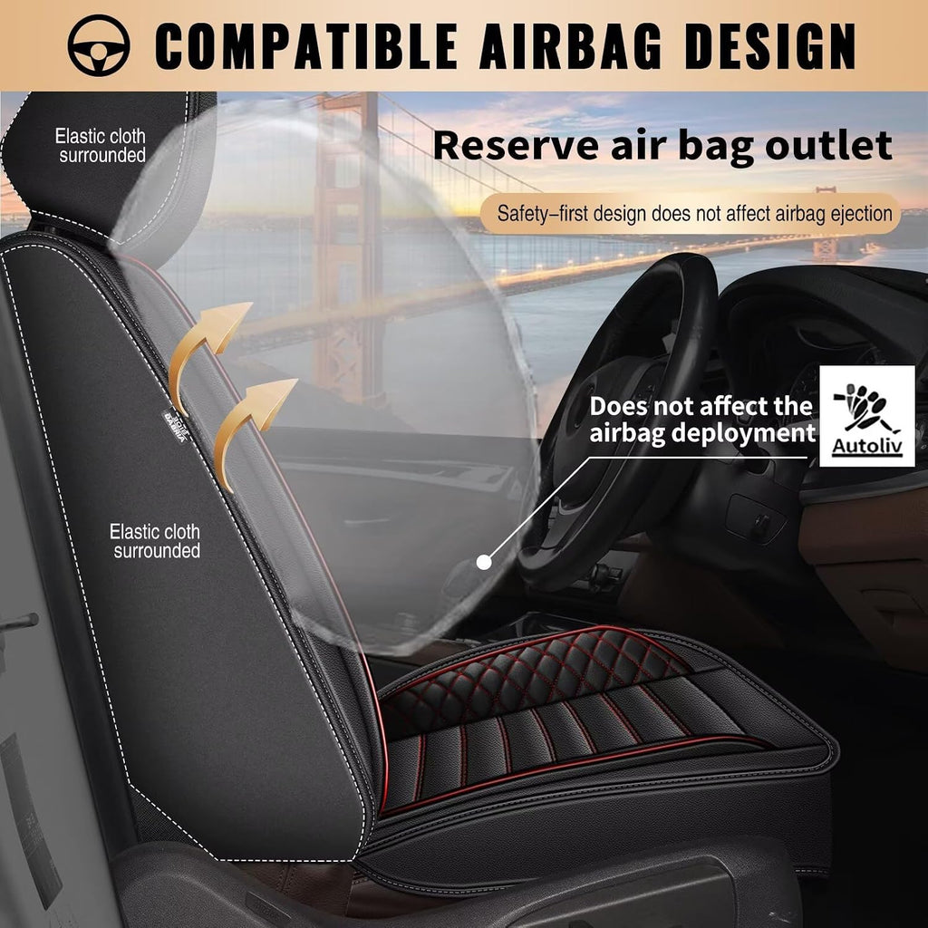 Car Seat Covers Fit for Hyundai Kona 2018-2026: Full Set 5 Seats Faux Leather Seat Cover Waterproof Seat Protectors Automotive Seat Cushion(Black & Red)-2 Rows 5 Seats