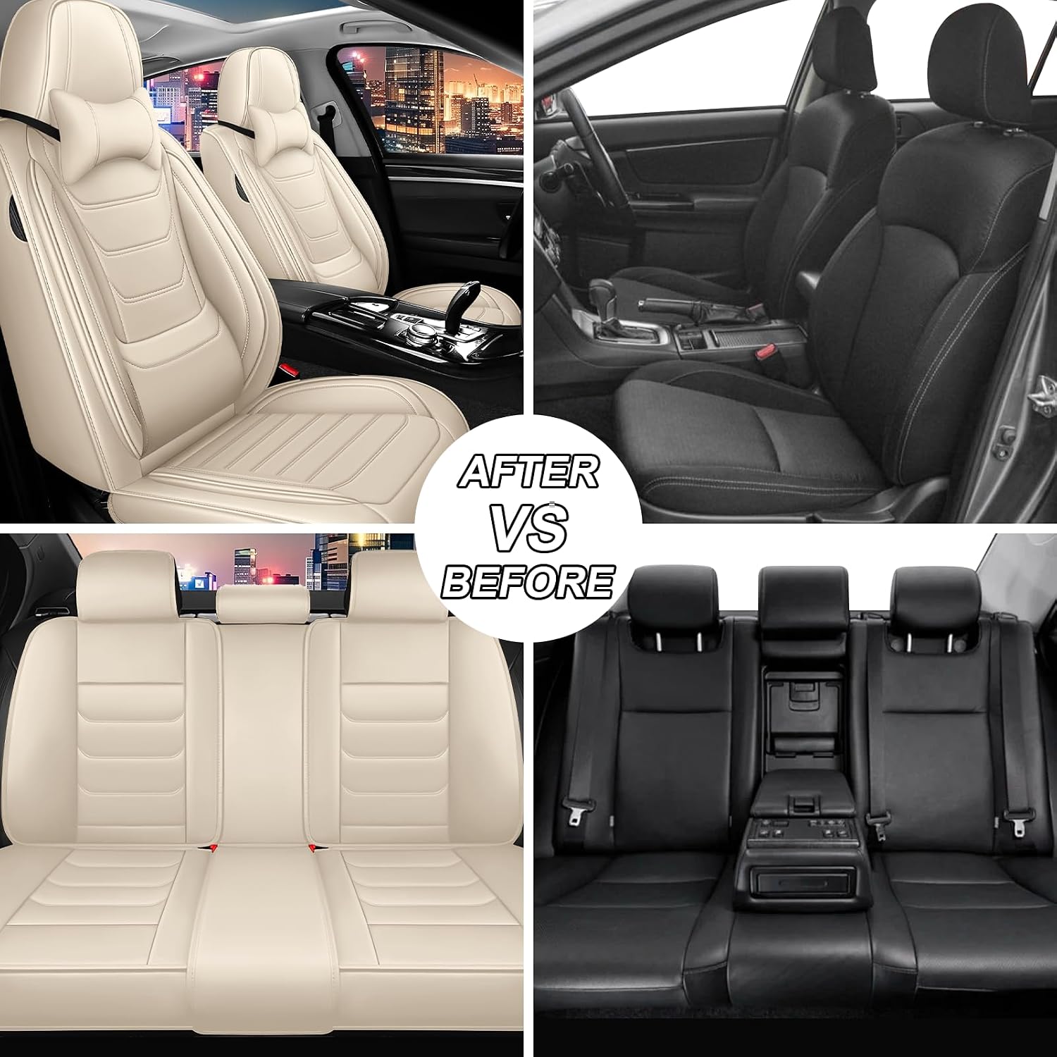 Car Seat Cover Full Set for Toyota Grand Highlander Seat Covers 2024-2025, Nappa Leather Waterproof Seat Covers For Cars, Airbag Compatible, Universal Automotive Seat Covers(Luxury Full Set/Beige)