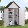 Outdoor Storage Sheds, Wooden Garden Cabinet with Metal Frame and Adjustable Shelves, Large Outdoor Shed with Floor, for Patio, Lawn and Backyard (White)