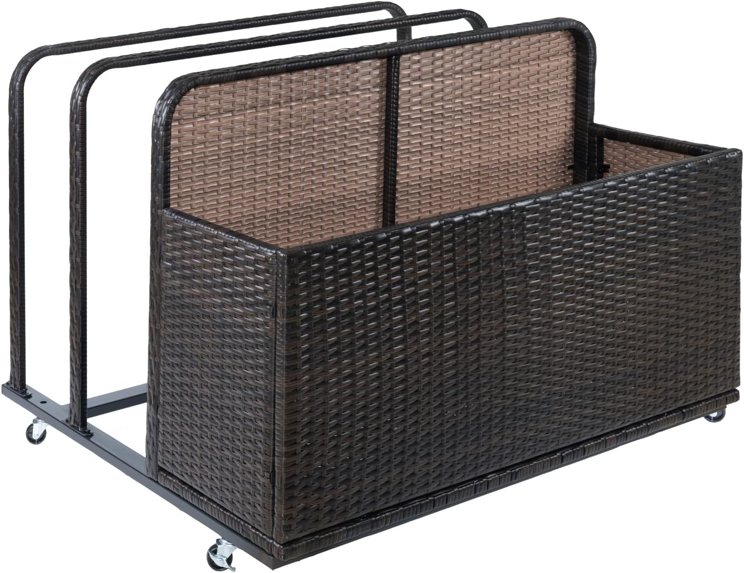Double Layer Poolside Float Storage, Outdoor Storage, PE Rattan Outdoor Pool Caddy with Rolling Wheels for Floaties, Patio Poolside Float Storage Basket, Storage Box, Patio, Pool, Beach-Sturdy