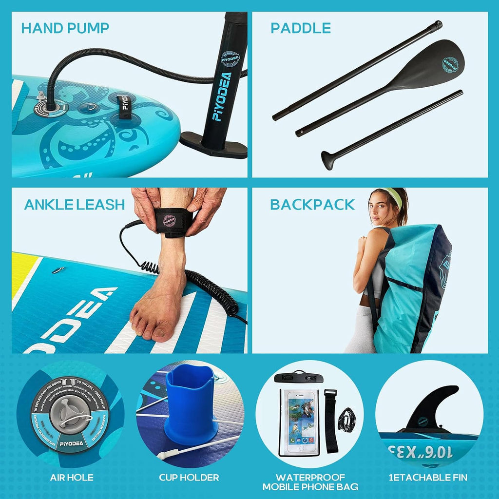 Paddle Boards for Adults, 10'6'/11'/11'6' Inflatable Paddle Board, Super Non Slip Eva, Stand Up Paddle Board with Removable Fins, Adjustable Paddle, Pump, Shoulder Strap, Leash, Standing Boat