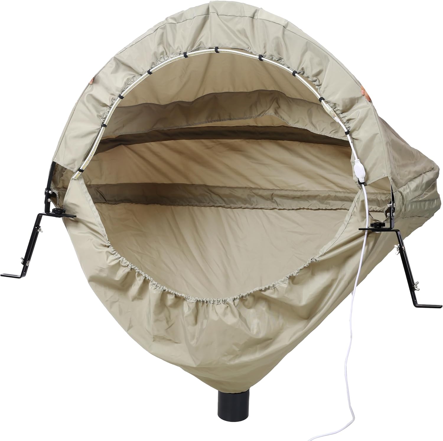 LifeSky Grill Cover with Elastic Hem & Metal Frame - Outdoor BBQ Grill Protector for Backyard Patio - Heavy-Duty Waterproof Fabric with Smoke Vent Hole & LED Light for Round Grills