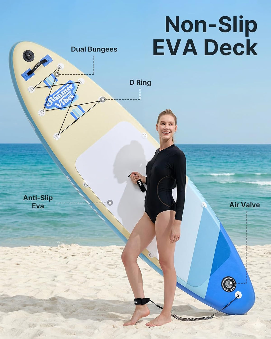 YOTTOY Inflatable Stand Up Paddle Board,Stable Lightweight 10'5' SUP with Non-Slip EVA Deck, Premium Paddleboard Accessories, Three-Fin System & Carry Bag,All-Around Inflatable SUP