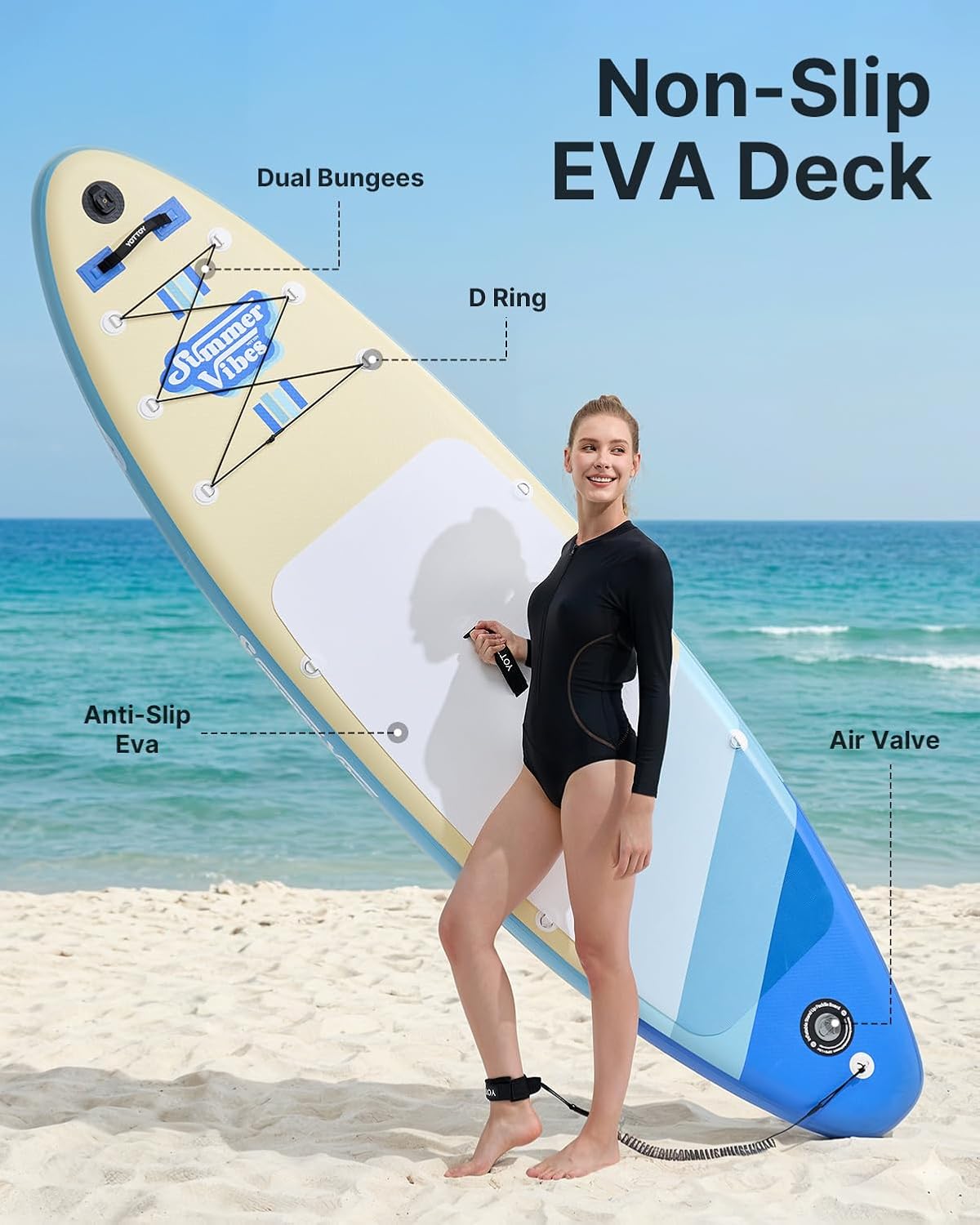 YOTTOY Inflatable Stand Up Paddle Board,Stable Lightweight 10'5' SUP with Non-Slip EVA Deck, Premium Paddleboard Accessories, Three-Fin System & Carry Bag,All-Around Inflatable SUP