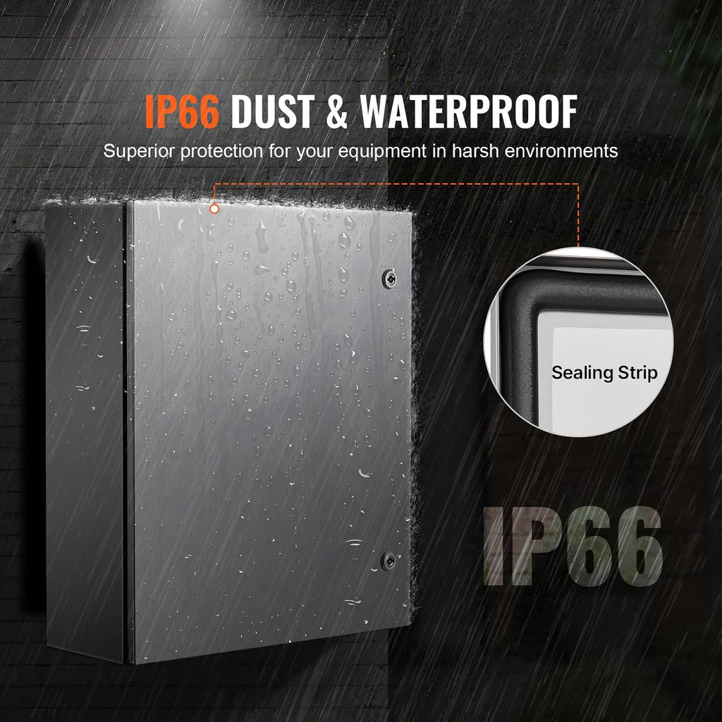 Steel Electrical Box, 24'x 20'x 8', 304 Stainless Steel Electrical Enclosure Box, Wall-Mounted Outdoor Electrical Electronic Equipment Enclosure with Mounting Plate Hinges Lock, IP66 Waterproof