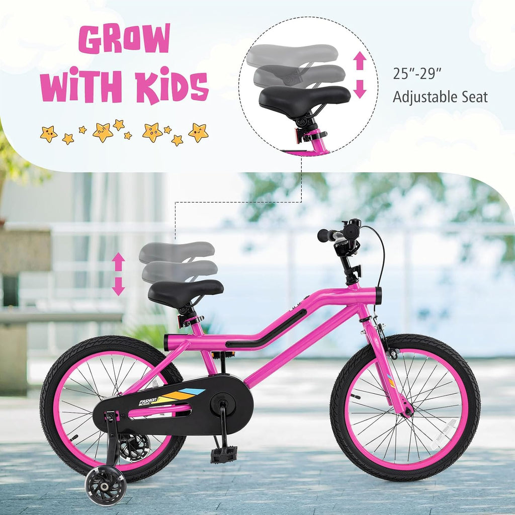 BABY JOY Lighted Kids Bike, 16 18 Inch Children Bicycle with 7-Mode LED Lighted Frame, Headlight, Flash Training Wheels, Dual-Brake, 95% Pre-Assembled, Girls Boys Bike for 4-8 Years