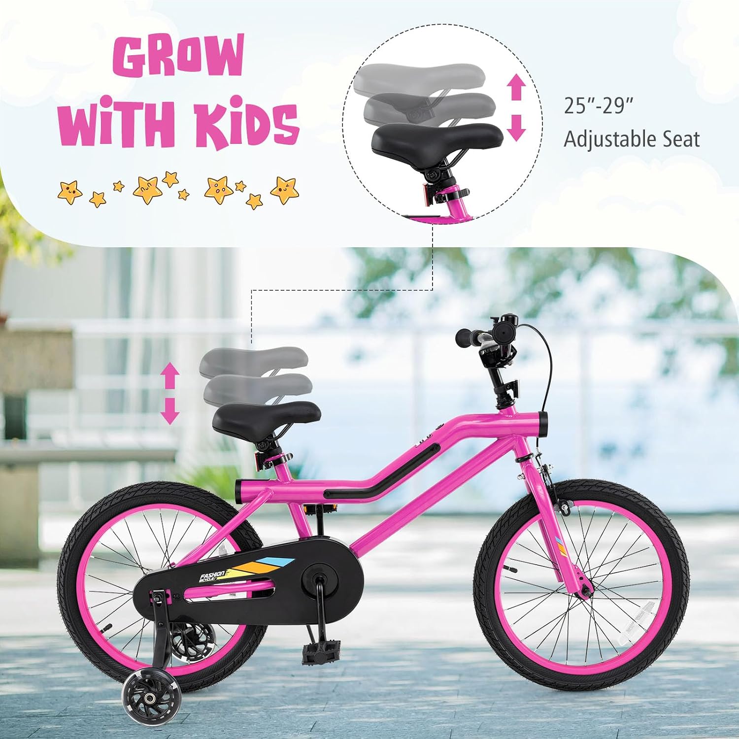 BABY JOY Lighted Kids Bike, 16 18 Inch Children Bicycle with 7-Mode LED Lighted Frame, Headlight, Flash Training Wheels, Dual-Brake, 95% Pre-Assembled, Girls Boys Bike for 4-8 Years