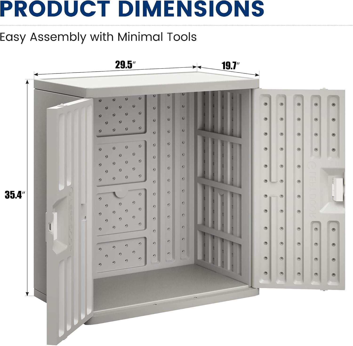UDPATIO Resin Outdoor Storage Cabinet with Lockable Doors, 30' W x 20' D x 35' H Dark Grey Garage Cabinet,Small Shed for Organized Storage in Patio, Garage and Kitchen，, Grey