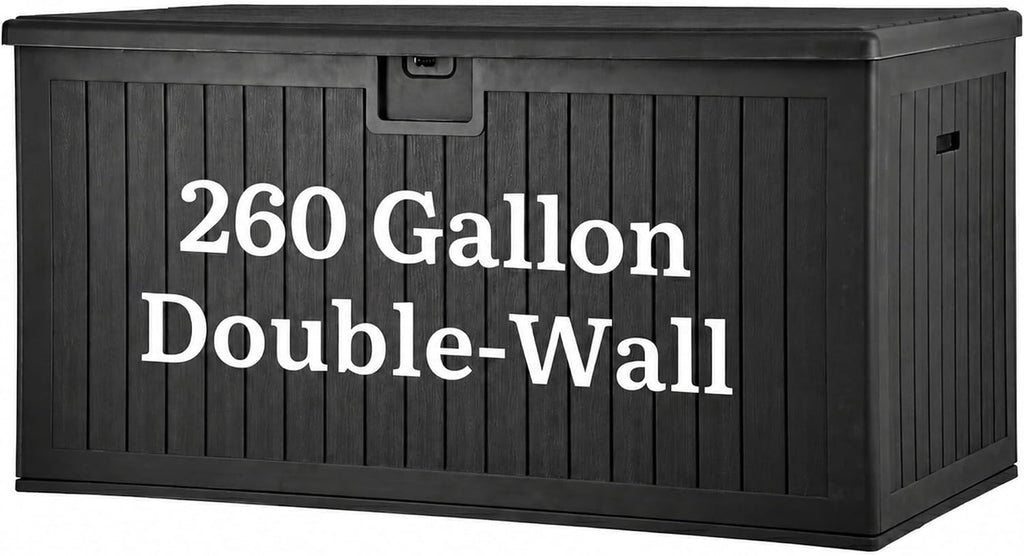 YITAHOME 260 Gallon Large Deck Box with Divider & Side Handles, Outdoor Double-Wall Storage for Patio Furniture Cushions, Garden Pool Accessories, Water Resistant & Lockable, Black