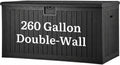 YITAHOME 260 Gallon Large Deck Box with Divider & Side Handles, Outdoor Double-Wall Storage for Patio Furniture Cushions, Garden Pool Accessories, Water Resistant & Lockable, Black