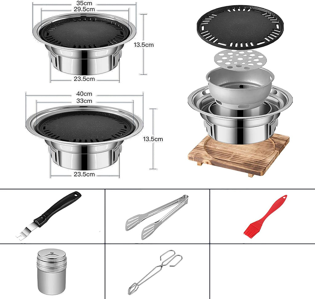 BBQ Barbeque Barbecue Grill, Charcoal Grill, Round Korean BBQ, Household Smokeless Skewers, 6-8 People, 40cm13.5cm (Color : A, Size : 40cm13.5cm)