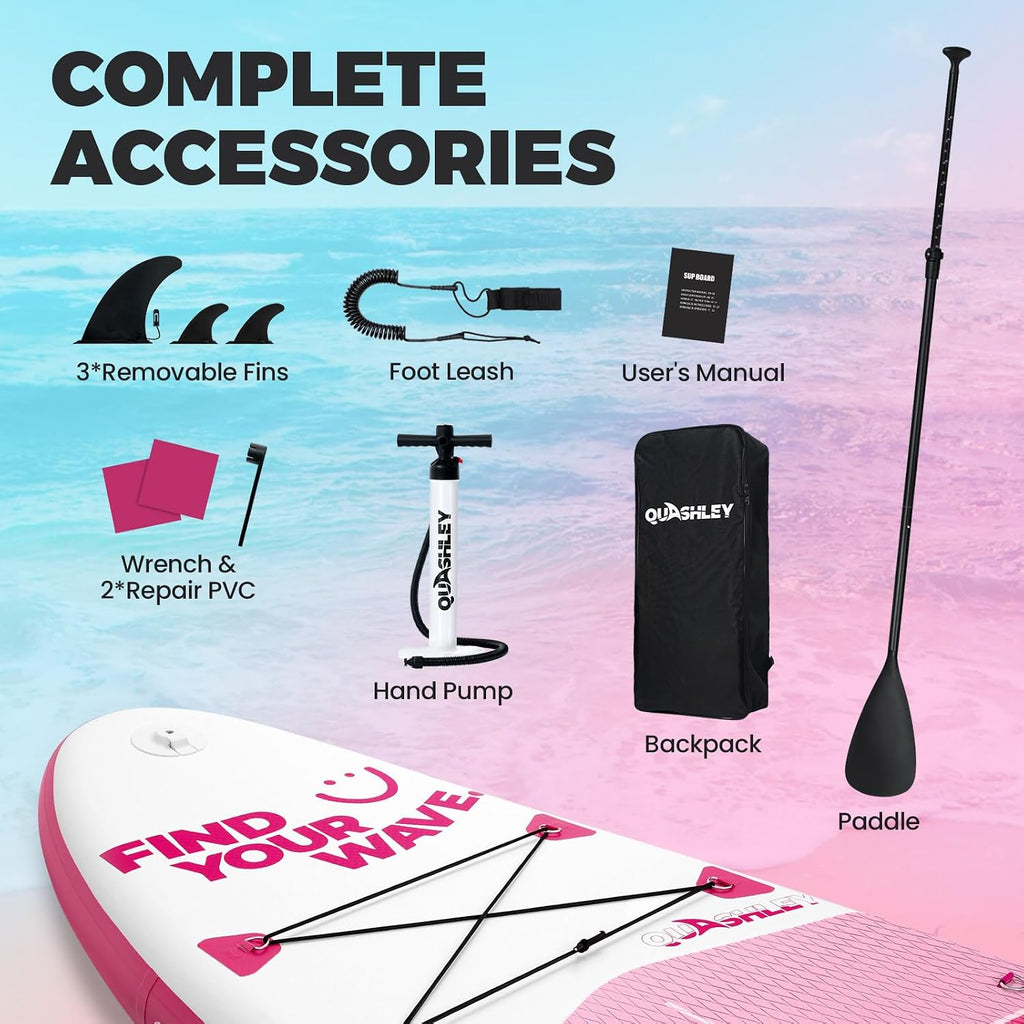Quashley Inflatable Stand Up Paddle Board,Inflatable Paddleboards 32/34 Inch Wide,All Around SUP for Beginners with Lightweight Paddle,Hand Pump,Backpack,Leash,Durable & Portable iSUP Board