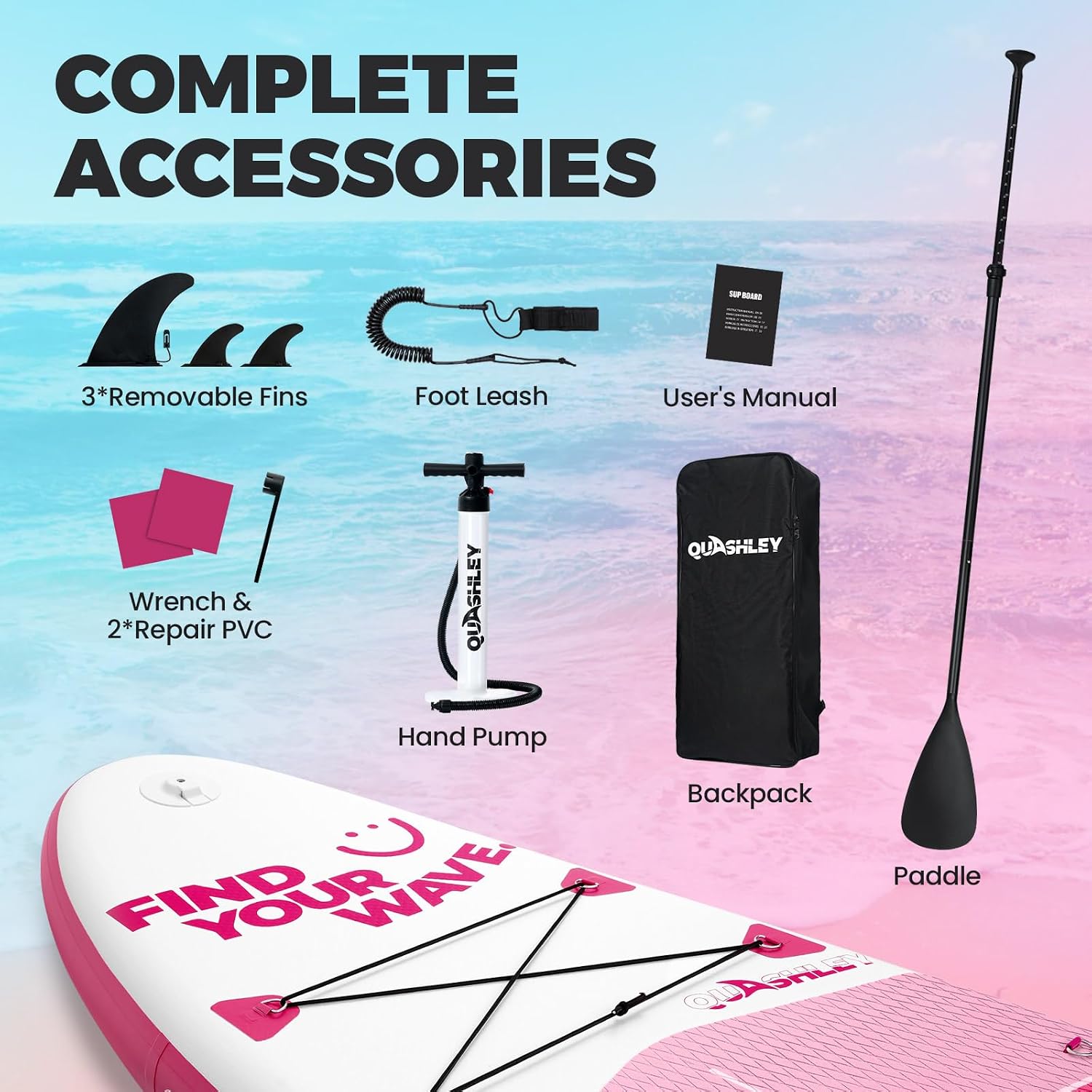 Quashley Inflatable Stand Up Paddle Board,Inflatable Paddleboards 32/34 Inch Wide,All Around SUP for Beginners with Lightweight Paddle,Hand Pump,Backpack,Leash,Durable & Portable iSUP Board
