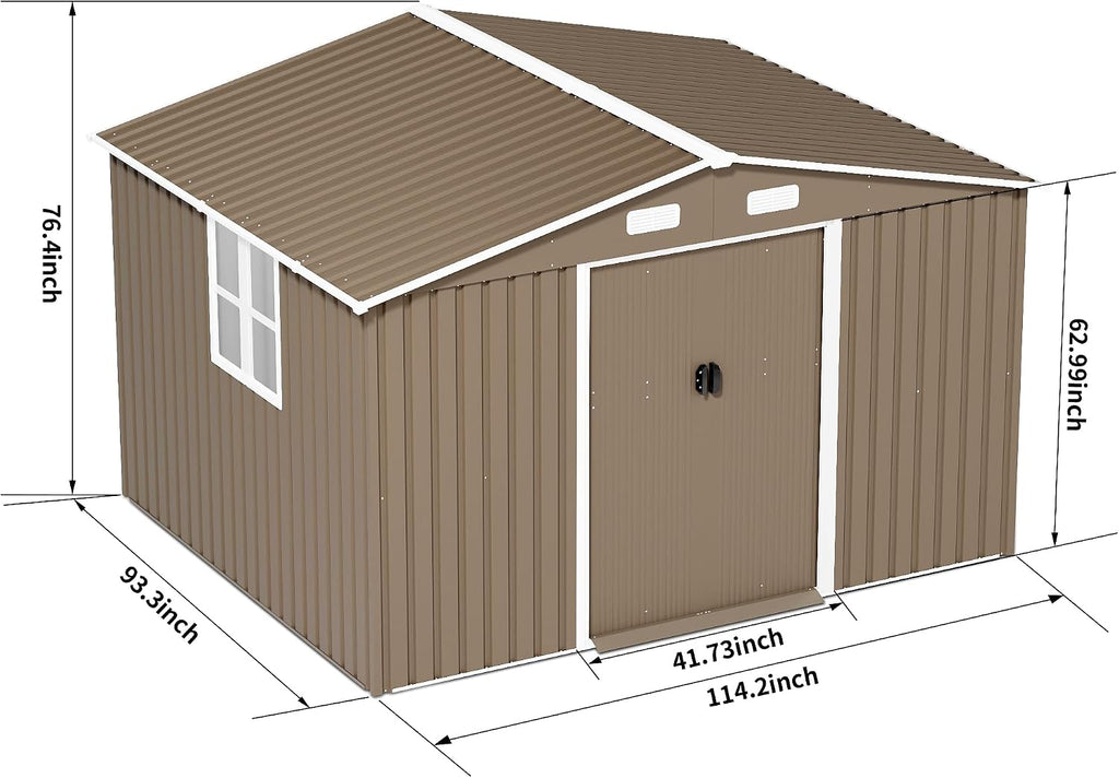 Kurapika Outdoor Storage Shed, 10x8FT Large Metal Tool House with Opening and Lockable Door, for Garden, Patio, Backyard, Lawn