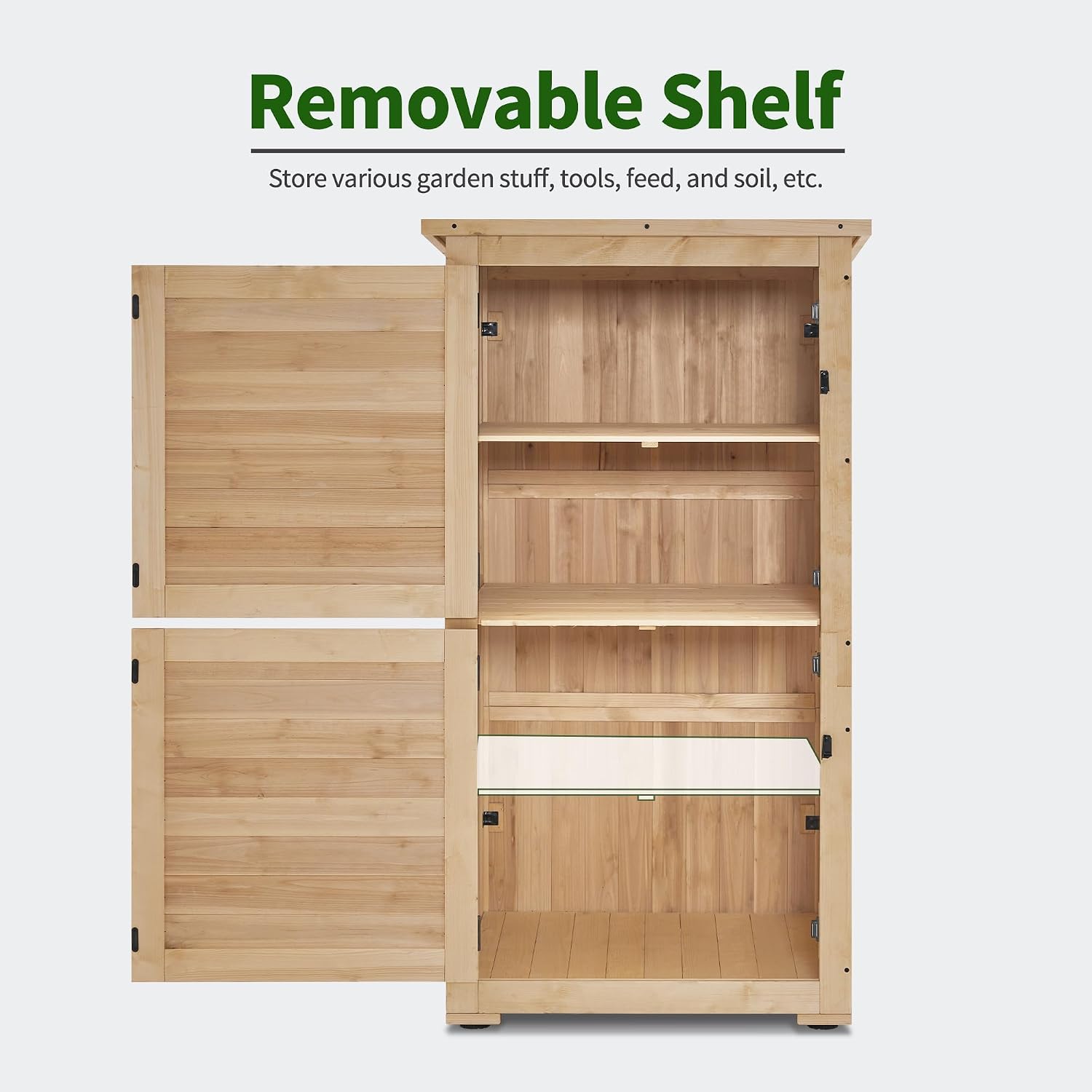 MCombo 30' Deep Wood Sheds & Outdoor Storage, Outside Garden Tool Cabinet Shed with Removable Shelf, Outdoor Storage Cabinet Shed Waterproof for Patio 0786 (Natural)