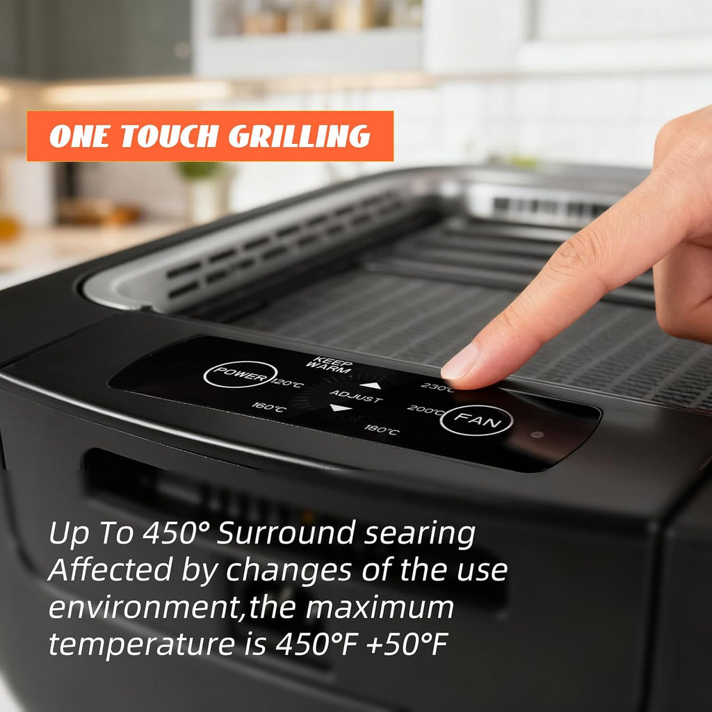 Indoor Smokeless Electric Grill, 1100W Korean BBQ Grill, LED Smart Display, Tempered Glass Lid, Non-stick Removable Plate