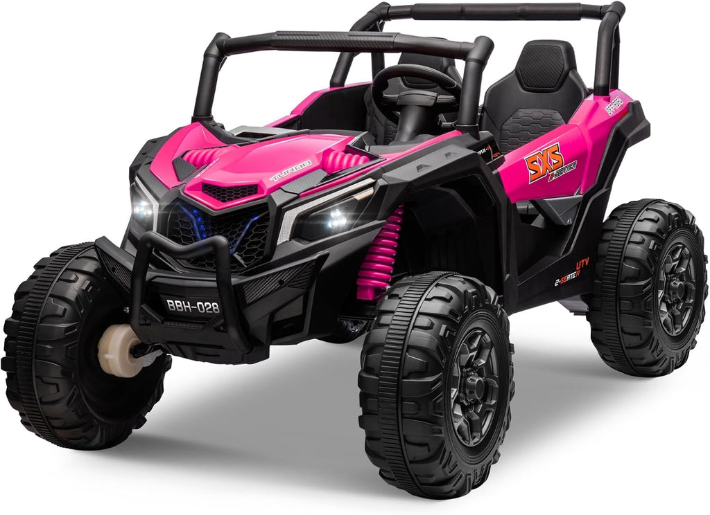 OTTARO 24V XXXL Electric Cars 2 Seater, Ride on Cars Vehicles for Big Kids, 4WD Ride on UTV Truck w/Remote Control, 25' Spacious Seat, 2 Safety Belts, Bright Light, Music Player,Bluetooth（Pink）